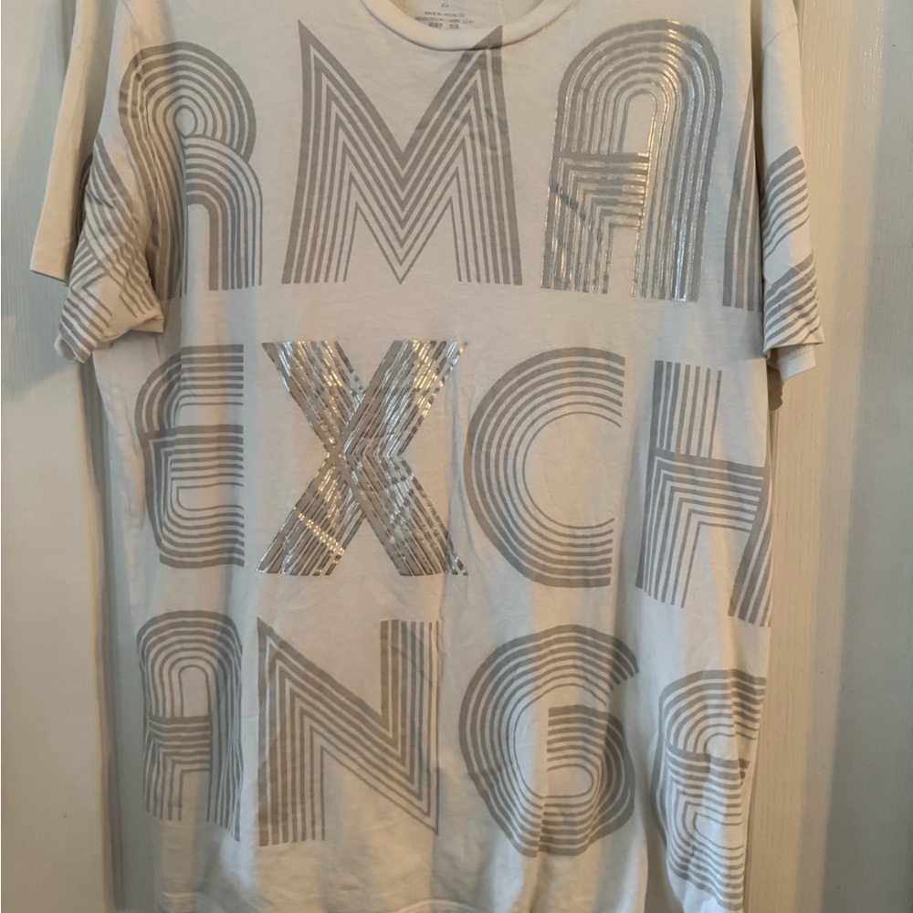 Armani Exchange White and Gray Tee